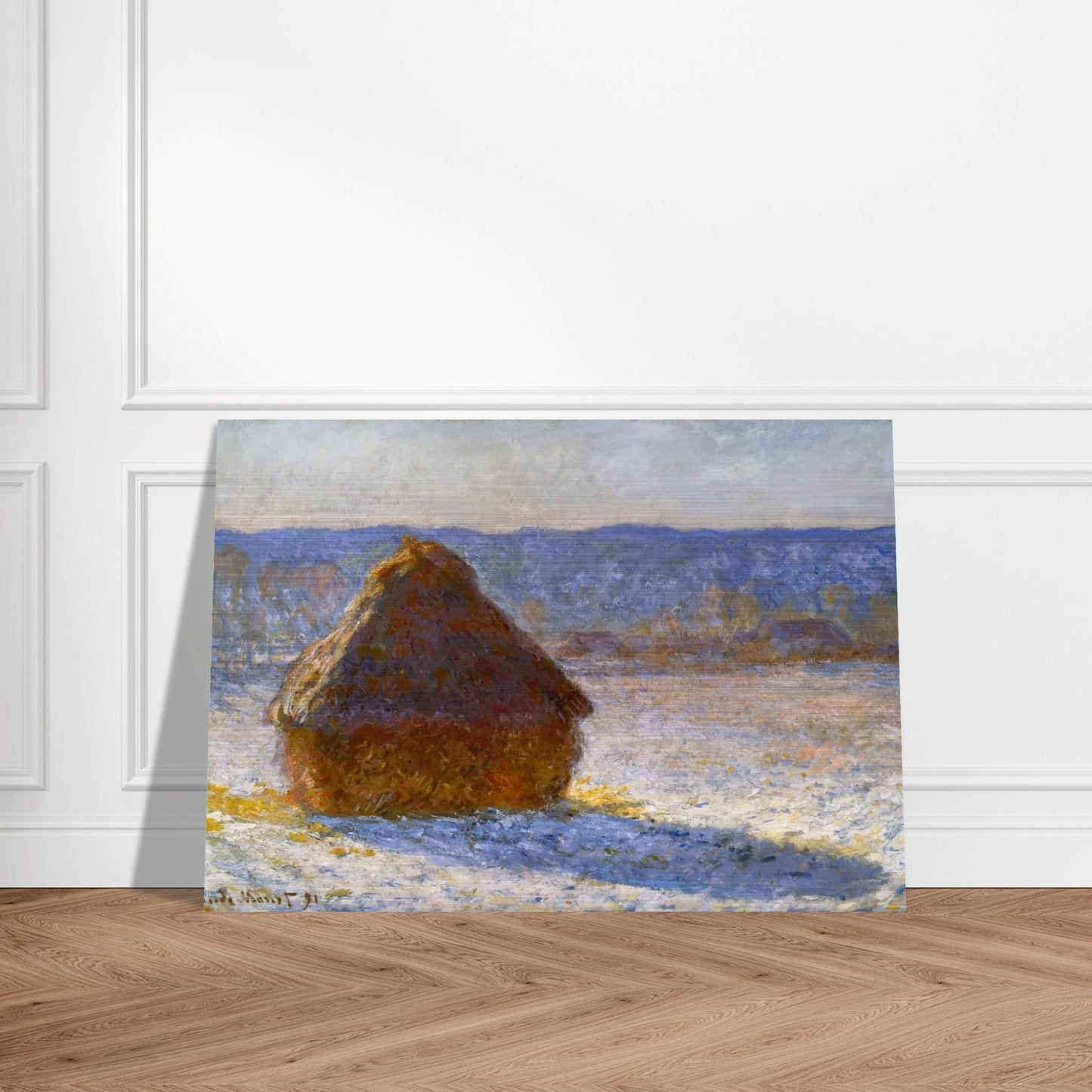 Grainstack, Snow Effect, Morning - claude monet Brushed Aluminum Print - 70x100 cm / 28x40 inches | claude monet Aluminum Print | claude monet Prints