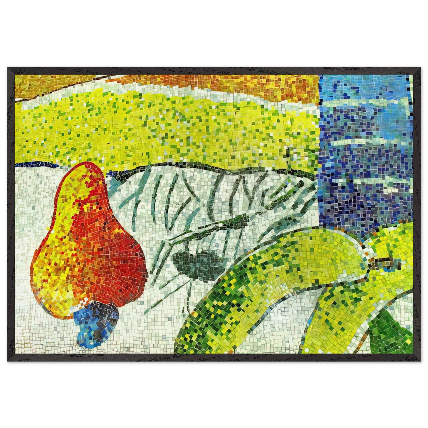Caju e Bananas - Naive Art Primitivism - Aldemir Martins 70x100 cm / 28x40 inches Framed Art Print – Black Wooden Frame