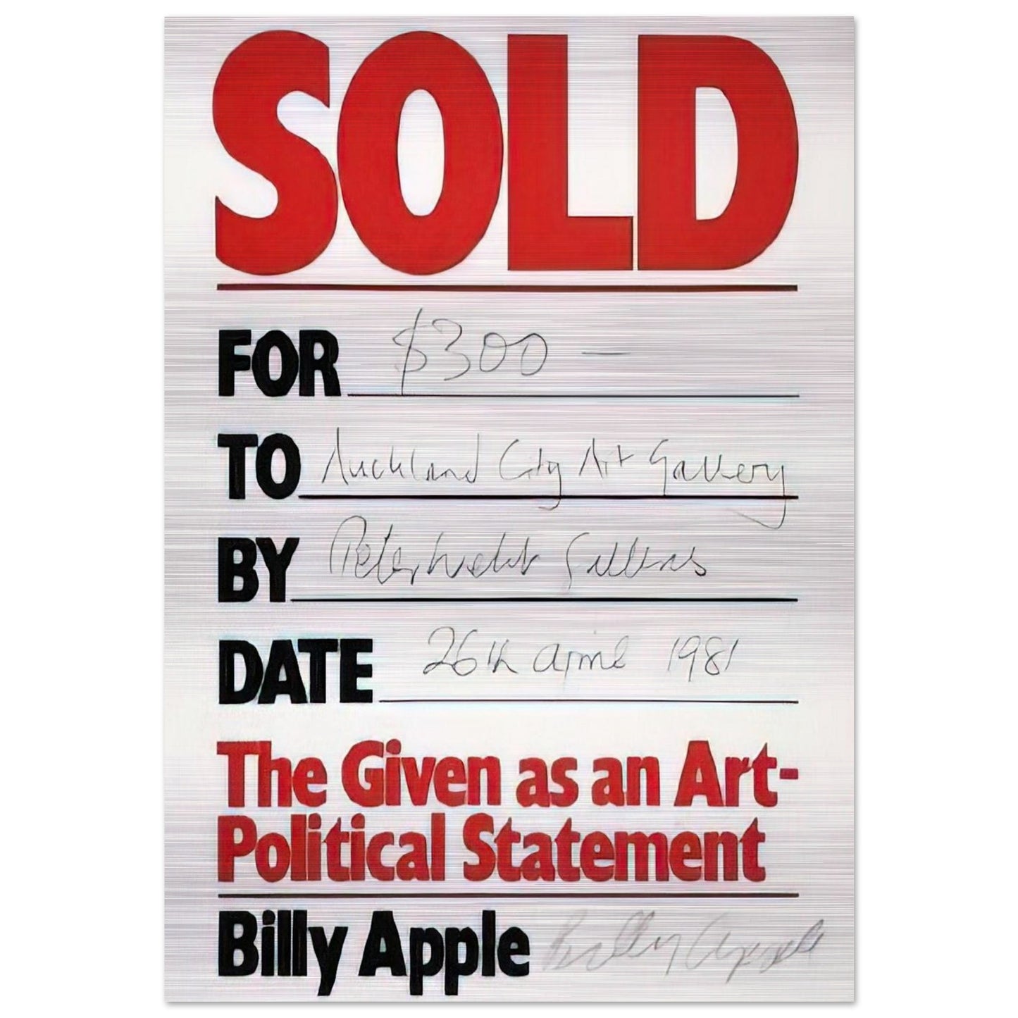Sold - 1981 - Billy Apple Brushed Aluminum Print - 70x100 cm / 28x40 inches | Billy Apple Aluminum Print | Billy Apple Prints