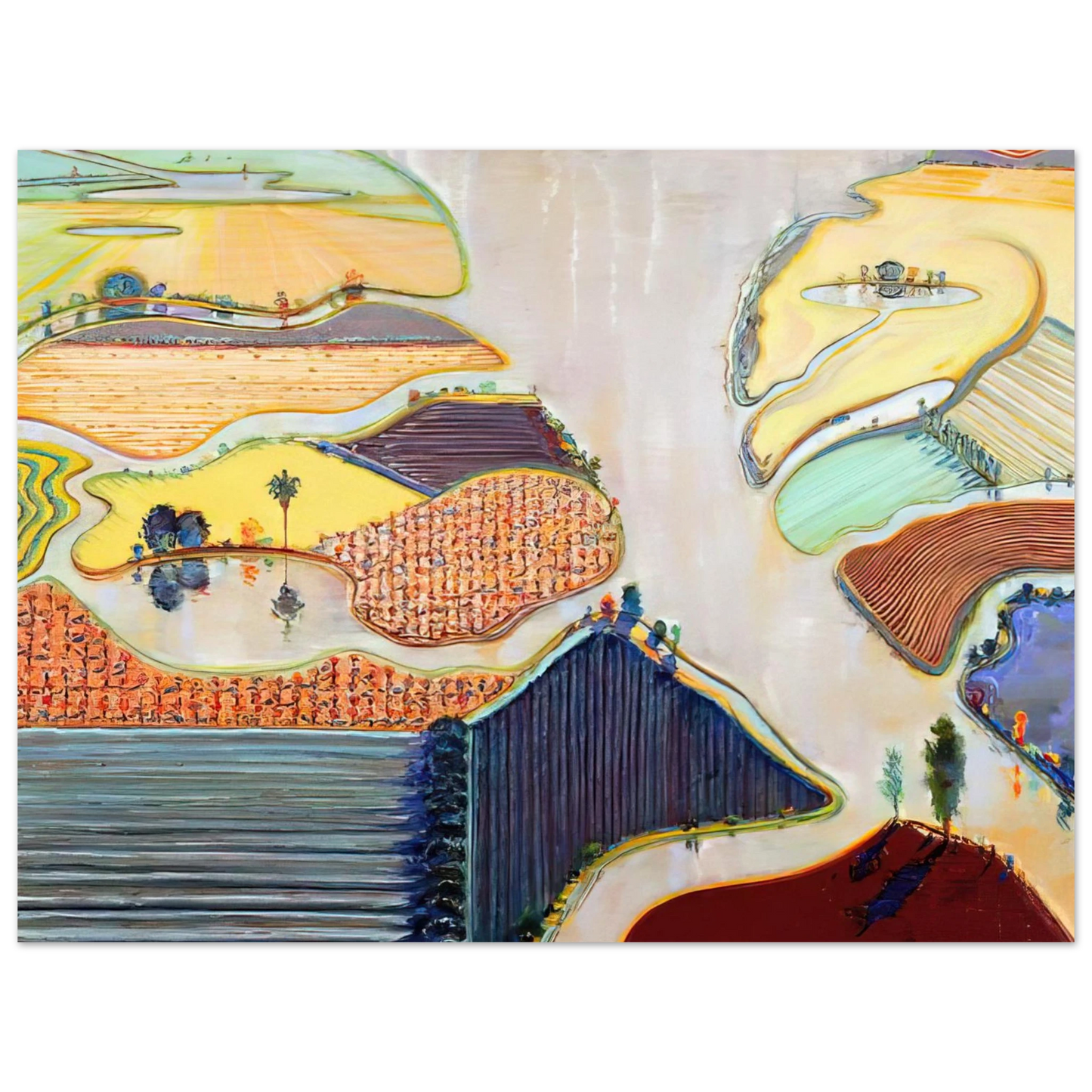Wayne Thiebaud - Delta Farms - 1996 Wall Art - 60x80 cm / 24x32 inches - Premium Wooden Framed Poster With Fine Art Paper-canvas - White frame