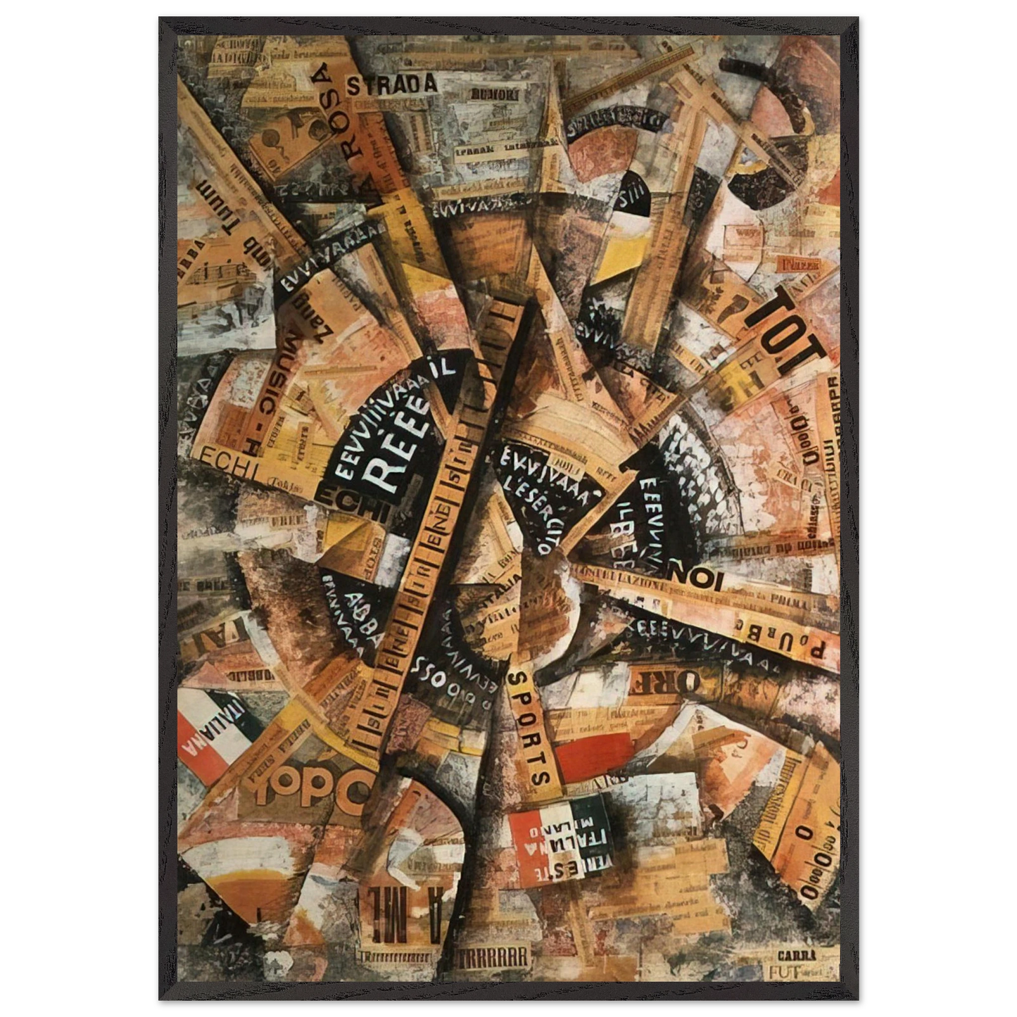 INTERVENTIONIST DEMONSTRATION PATRIOTIC HOLIDAY FREEWORD PAINTING 1914 1914 - Carlo Carra 70x100 cm / 28x40 inches Framed Art Print – Black Wooden Frame