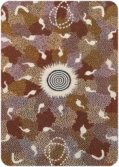 Njupa, Mt. Allan Bush Tucker - 1986 By Clifford Possum Tjapaltjarri Pack of 10 Post Cards | Clifford Possum Tjapaltjarri Post Cards | A6 (10.5 x 14.8 cm) - 4.1 x 5.8 inches