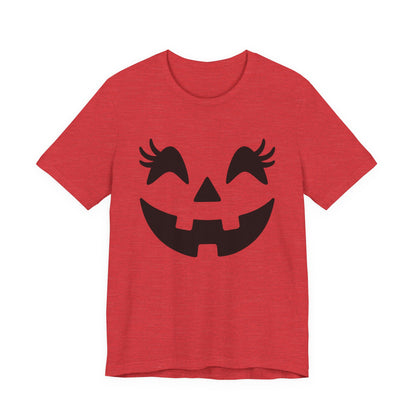 Camiseta de Halloween para mujer y niña con cara de Jack O'Lantern y pestañas de calabaza
