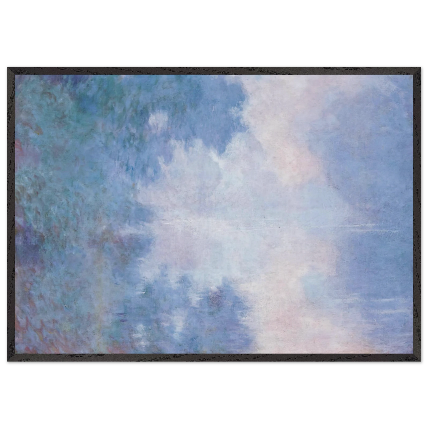 Morning on the Seine Mist - claude monet 70x100 cm / 28x40 inches Framed Art Print – Black Wooden Frame