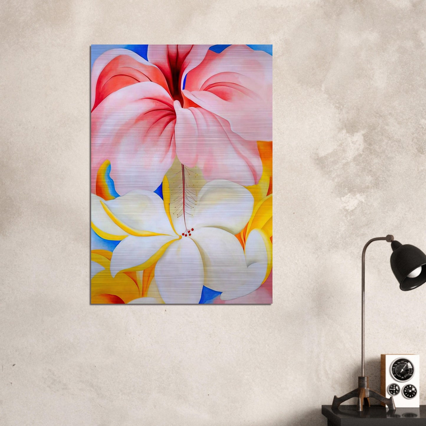 Hibiscus with Plumeria - Georgia O'Keeffe Brushed Aluminum Print - 70x100 cm / 28x40 inches | Georgia O'Keeffe Aluminum Print | Georgia O'Keeffe Prints
