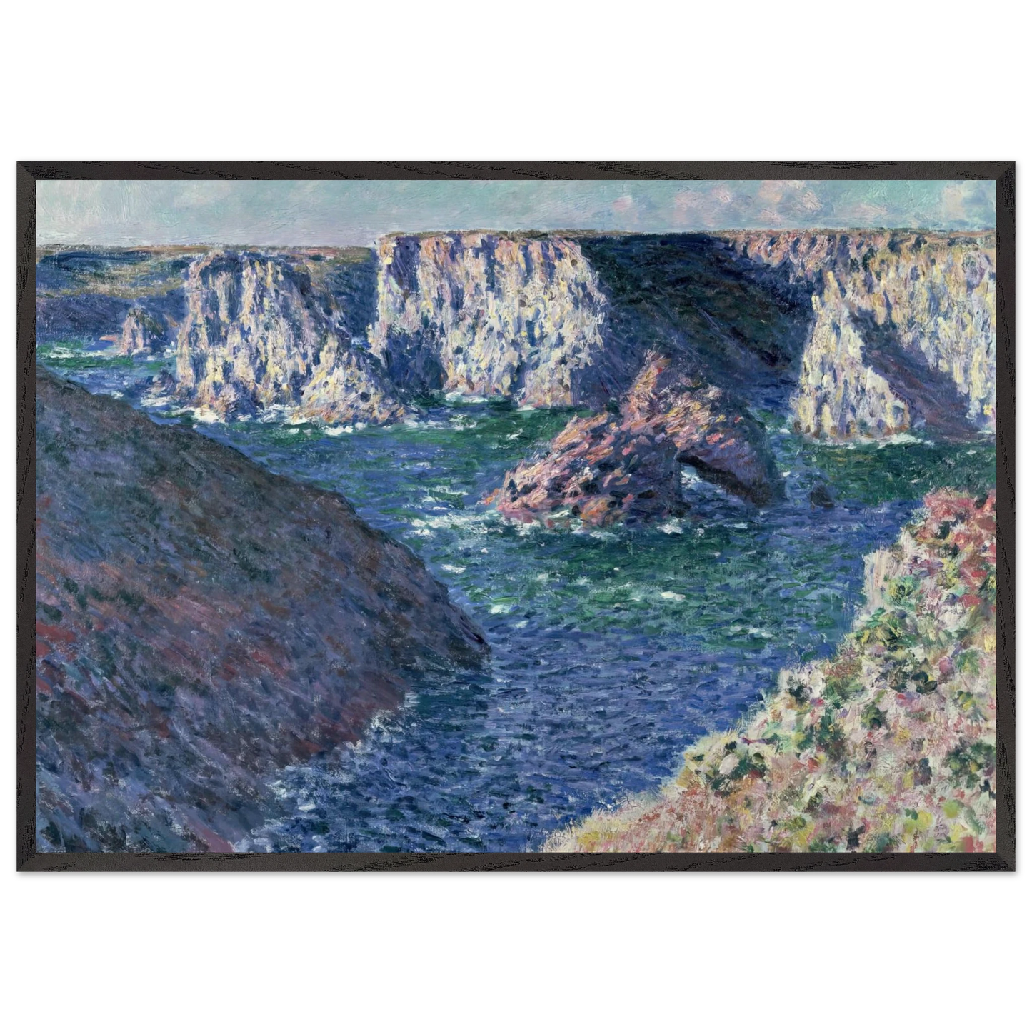 Rocks at Belle-Ile - claude monet 70x100 cm / 28x40 inches Framed Art Print – Black Wooden Frame