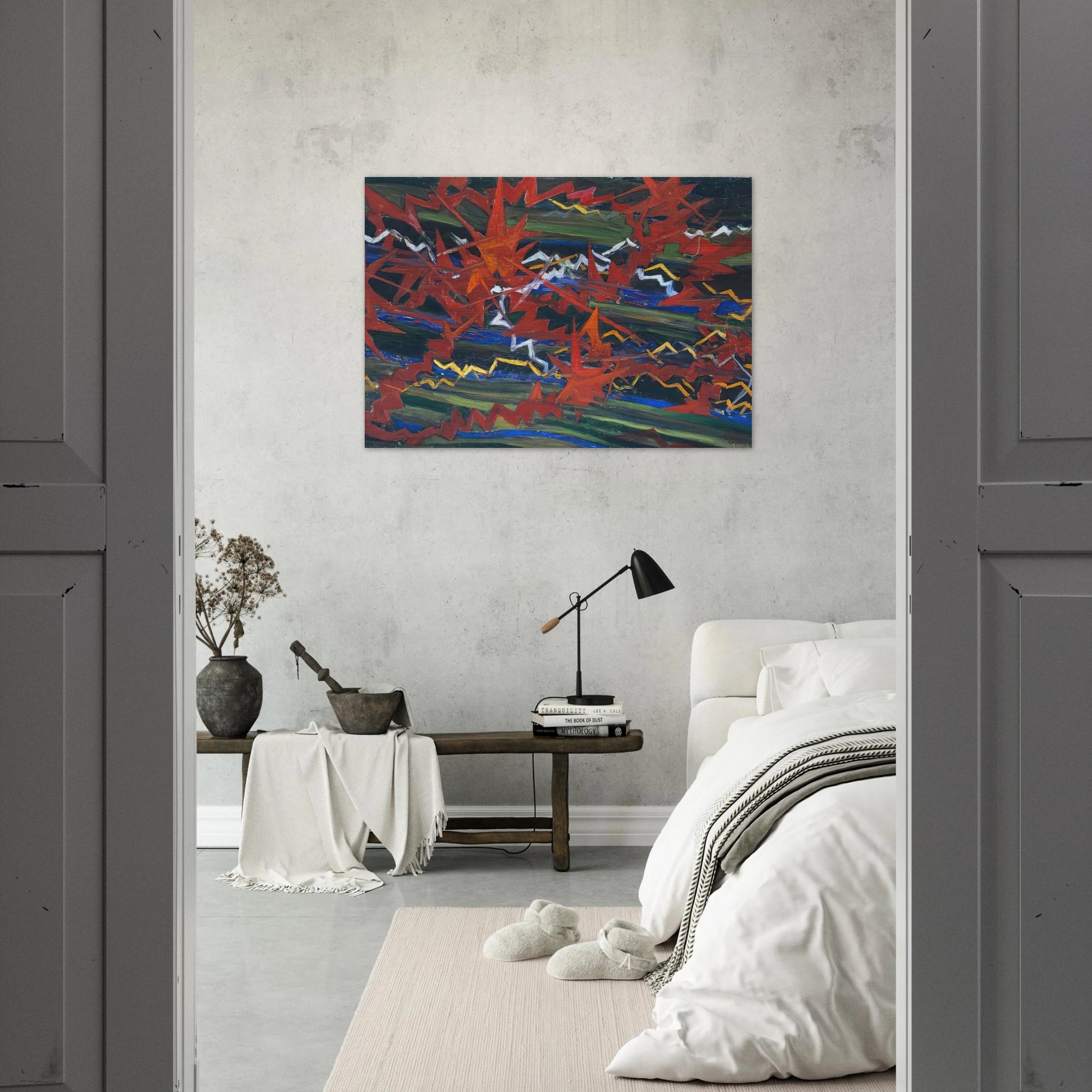 Explosion of Red on Green - Gerardo Dottori Brushed Aluminum Print - 70x100 cm / 28x40 inches | Gerardo Dottori Aluminum Print | Gerardo Dottori Prints