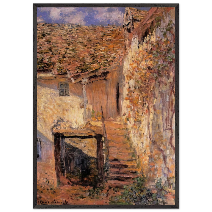 The Steps - claude monet 70x100 cm / 28x40 inches Framed Art Print – Black Wooden Frame