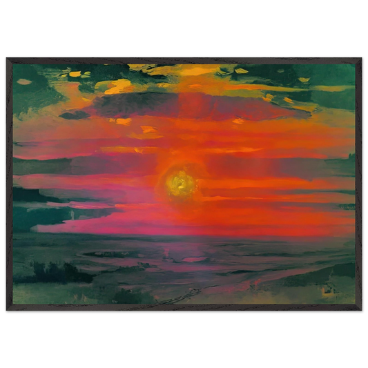 Sunset in the winter A coast of the sea - Arkhyp Kuindzhi 70x100 cm / 28x40 inches Framed Art Print – Black Wooden Frame