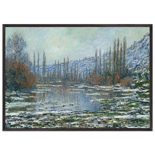 The Thaw at Vetheuil - claude monet 70x100 cm / 28x40 inches Framed Art Print – Black Wooden Frame