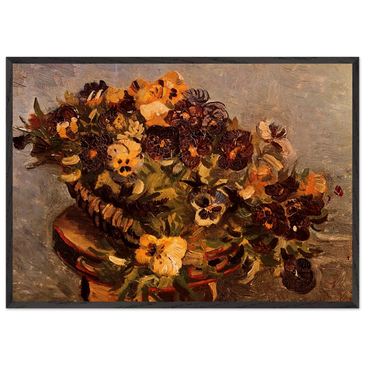 Tambourine with Pansies - Vincent van Gogh 70x100 cm / 28x40 inches Framed Art Print – Black Wooden Frame