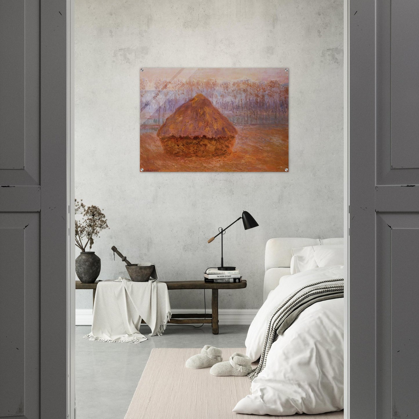 Grainstack in Winter, Misty Weather - claude monet Acrylic Print - 70x100 cm / 28x40″ inches