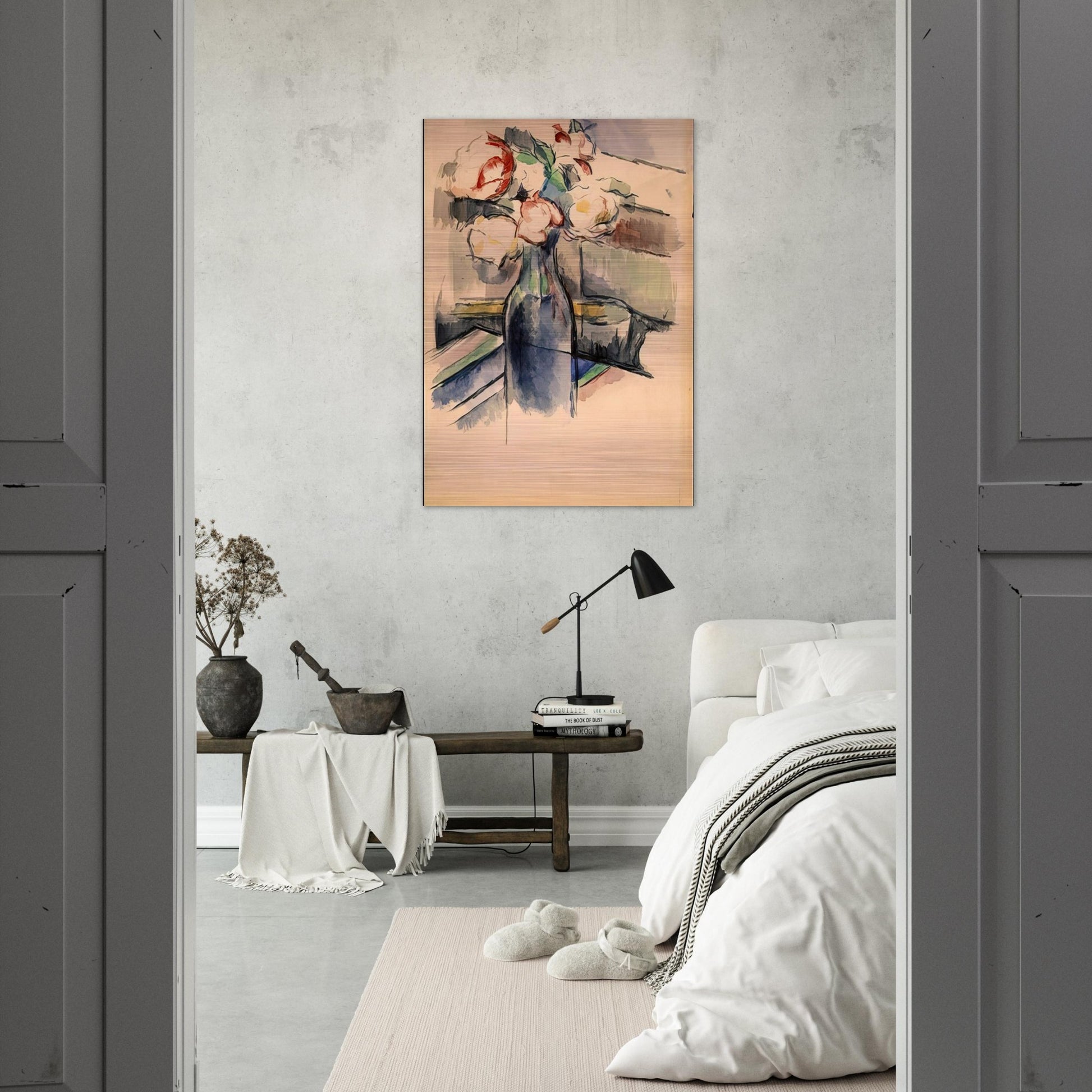 Roses in a Bottle - Paul Cézanne Brushed Aluminum Print - 70x100 cm / 28x40 inches | Paul Cézanne Aluminum Print | Paul Cézanne Prints