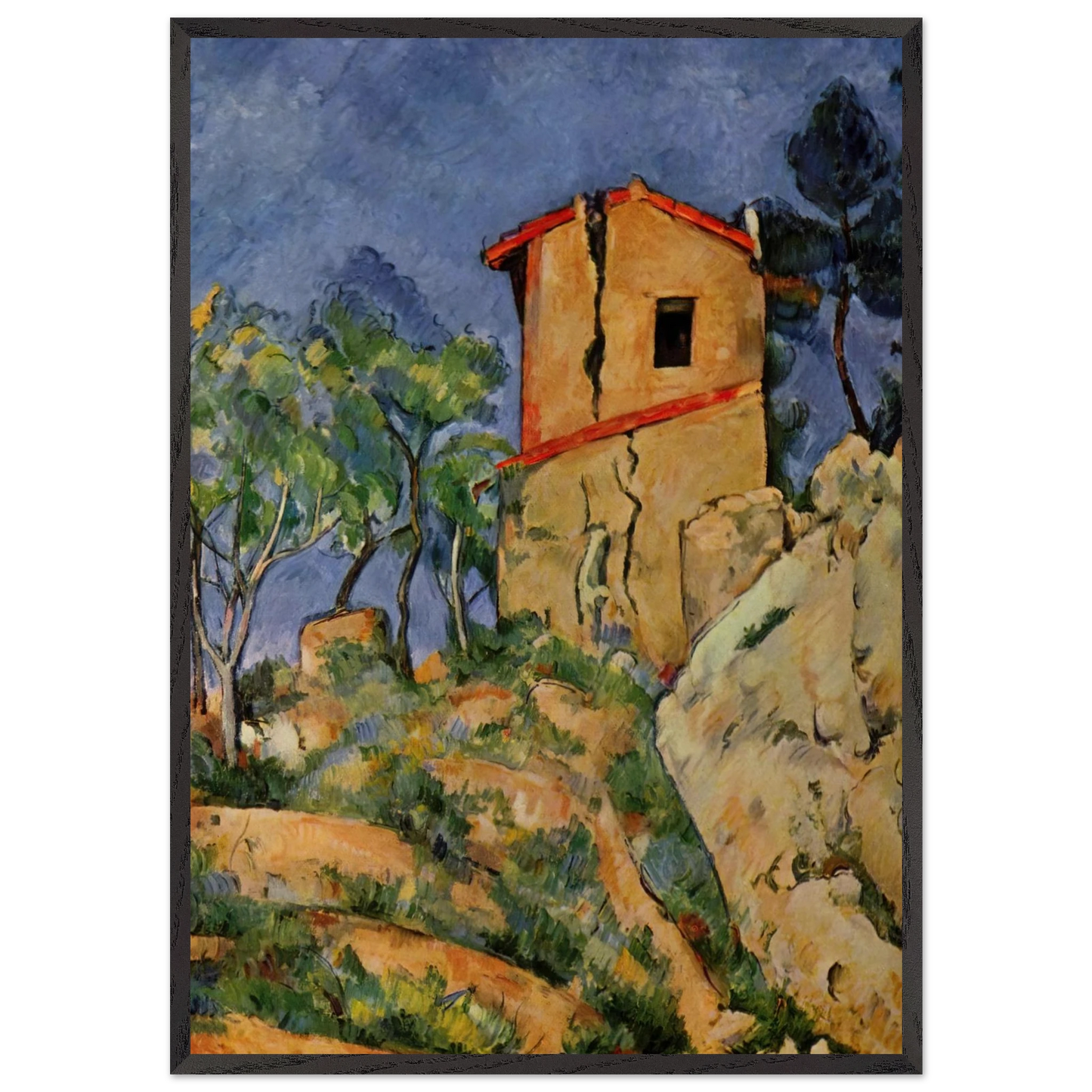 The House with the Cracked Walls - Paul Cezanne 70x100 cm / 28x40 inches Framed Art Print – Black Wooden Frame