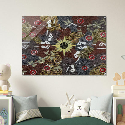Frog and Kangaroo Dreaming - Native Art - Clifford Possum Tjapaltjarri Acrylic Print - 70x100 cm / 28x40″ inches