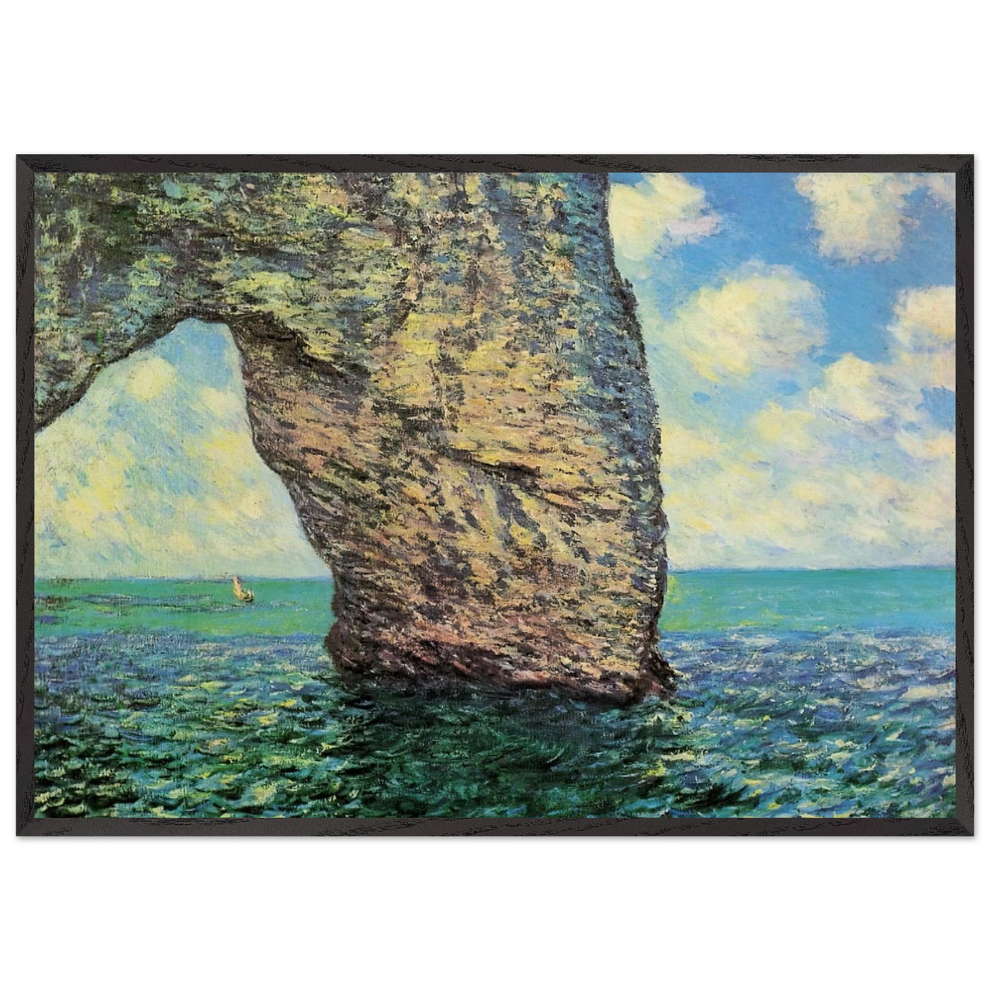 The Manneport at High Tide - claude monet 70x100 cm / 28x40 inches Framed Art Print – Black Wooden Frame