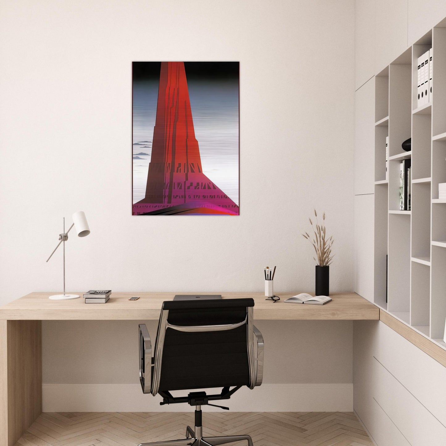 Desert Skyscraper - Eyvind Earle Brushed Aluminum Print - 70x100 cm / 28x40 inches | Eyvind Earle Aluminum Print | Eyvind Earle Prints