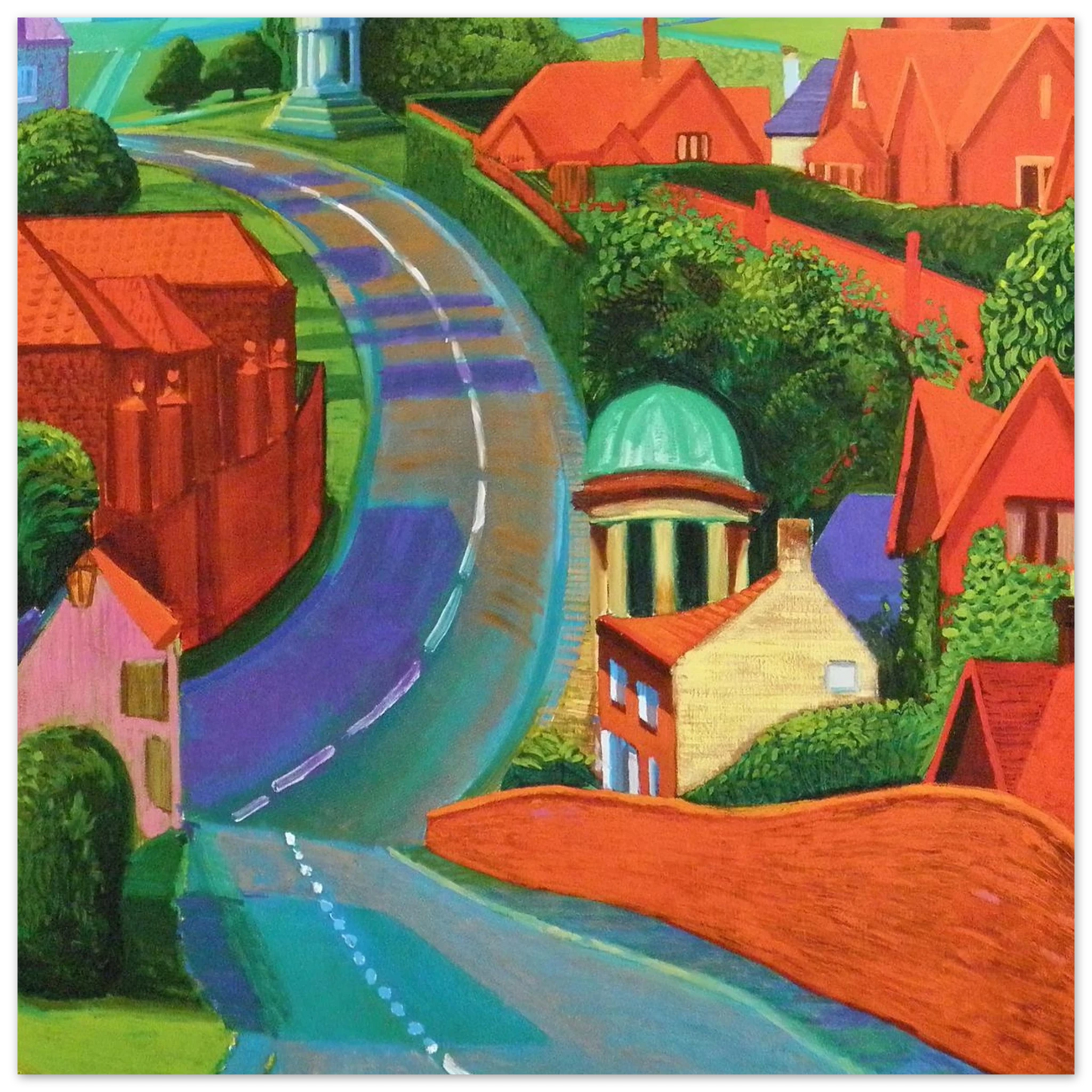 David Hockney - The Road to York Through Sledmere - 20x25 cm / 8x10 inches - Premium Wooden Framed Poster With Fine Art Paper-canvas - Black frame