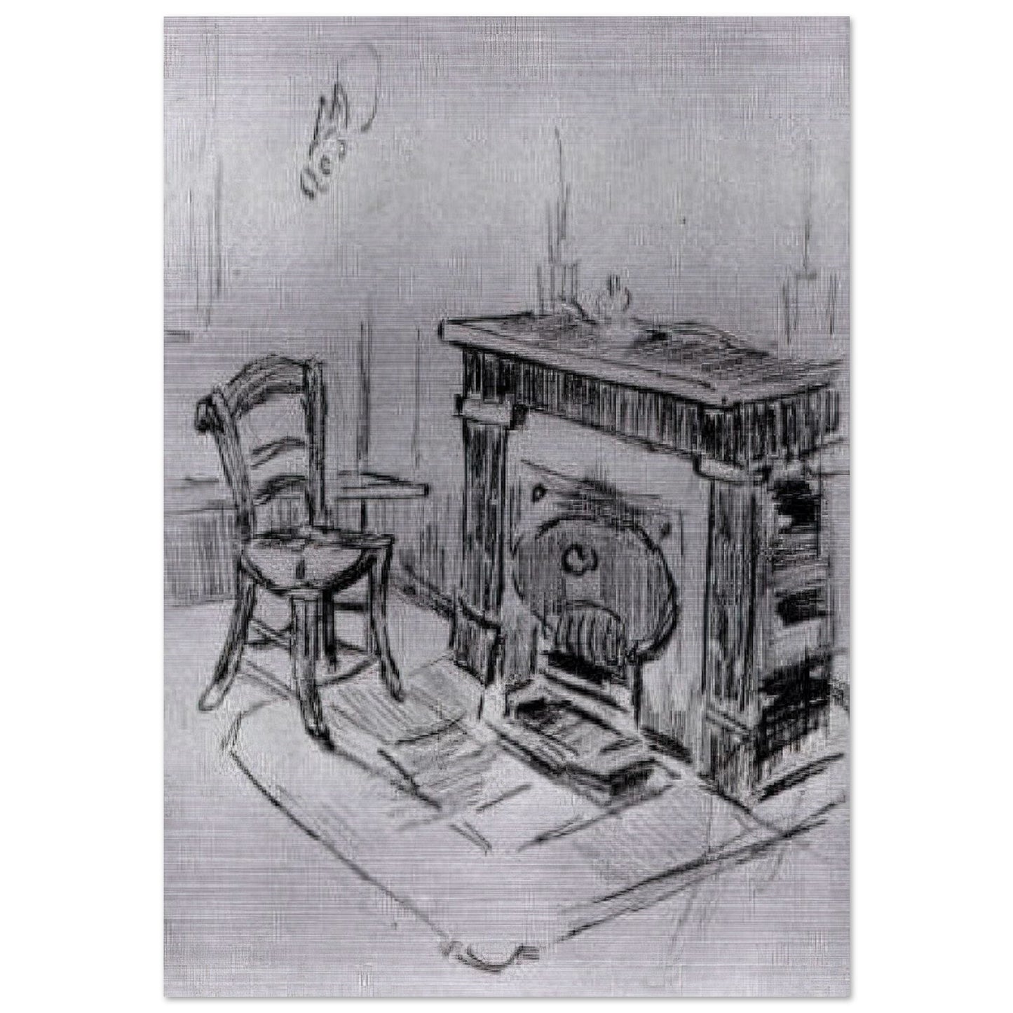 Mantelpiece with Chair - Vincent van Gogh Brushed Aluminum Print - 70x100 cm / 28x40 inches | Vincent van Gogh Aluminum Print | Vincent van Gogh Prints