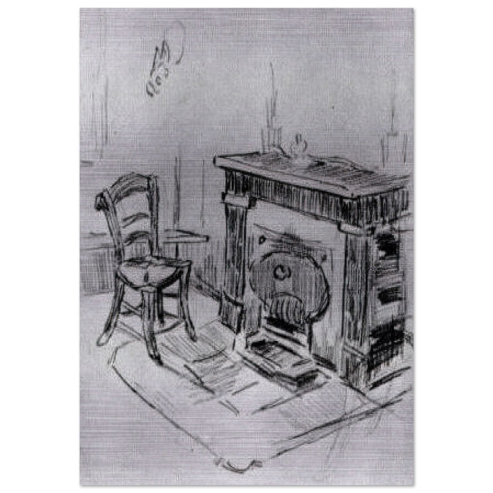 Mantelpiece with Chair - Vincent van Gogh Brushed Aluminum Print - 70x100 cm / 28x40 inches | Vincent van Gogh Aluminum Print | Vincent van Gogh Prints