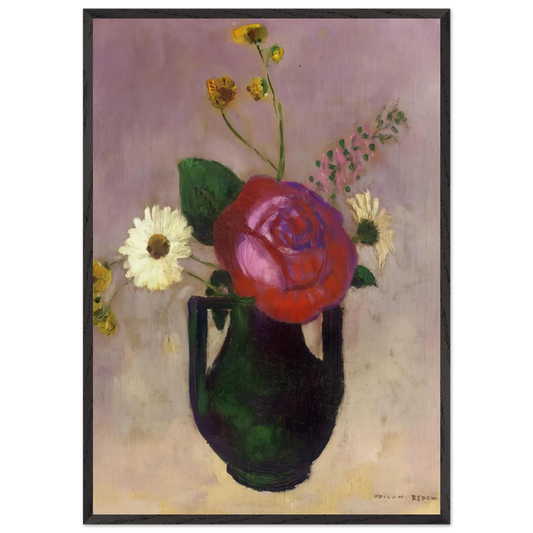 ROSE AND DAISY - Odilon Redon 70x100 cm / 28x40 inches Framed Art Print – Black Wooden Frame