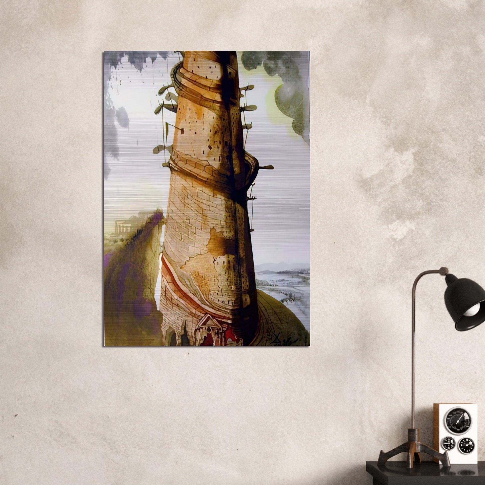 TURRIS BABEL 1967 - Salvador Dali Brushed Aluminum Print - 70x100 cm / 28x40 inches | Salvador Dali Aluminum Print | Salvador Dali Prints