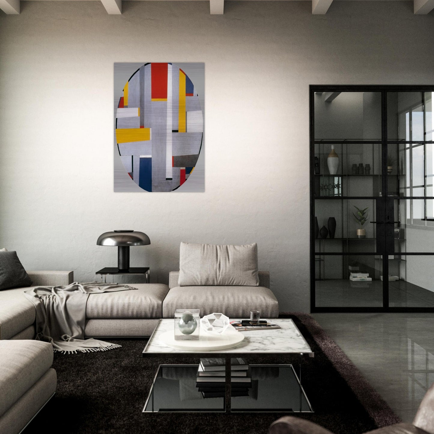 Relational Painting, Tondo #36 - 1955 - Fritz Glarner Brushed Aluminum Print - 70x100 cm / 28x40 inches | Fritz Glarner Aluminum Print | Fritz Glarner Prints