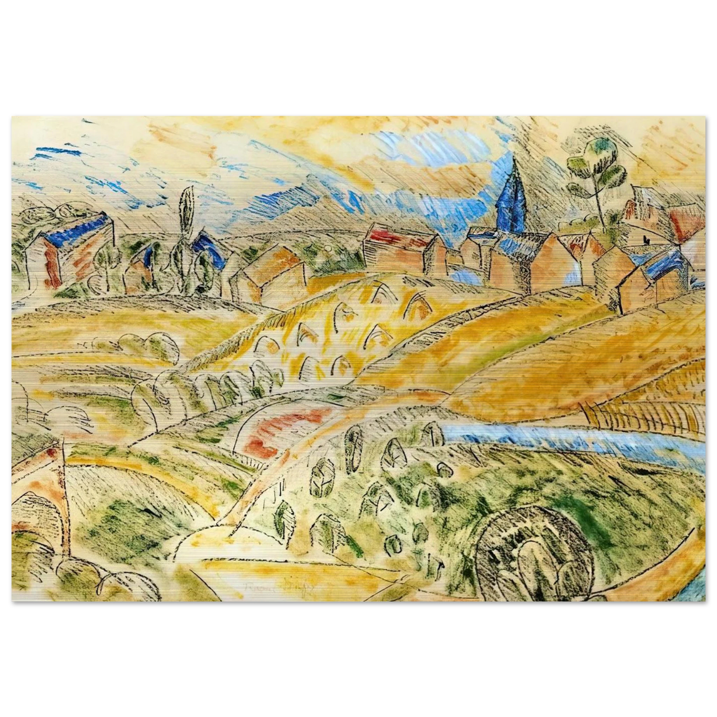 CUBIST LANDSCAPE WITH HAYSTACKS - Raoul Dufy Brushed Aluminum Print - 70x100 cm / 28x40 inches | Raoul Dufy Aluminum Print | Raoul Dufy Prints