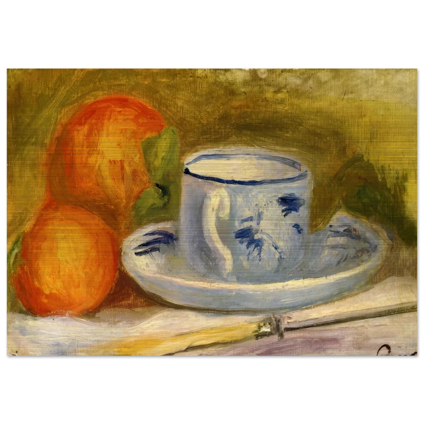 Cup and Oranges - Pierre-Auguste Renoir Brushed Aluminum Print - 70x100 cm / 28x40 inches | Pierre-Auguste Renoir Aluminum Print | Pierre-Auguste Renoir Prints