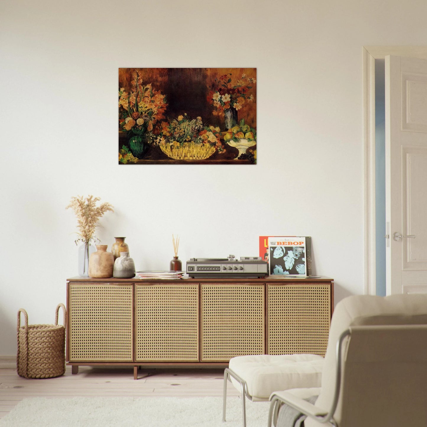 Vase, Basket of Flowers and Fruit - Pierre-Auguste Renoir Brushed Aluminum Print - 70x100 cm / 28x40 inches | Pierre-Auguste Renoir Aluminum Print | Pierre-Auguste Renoir Prints