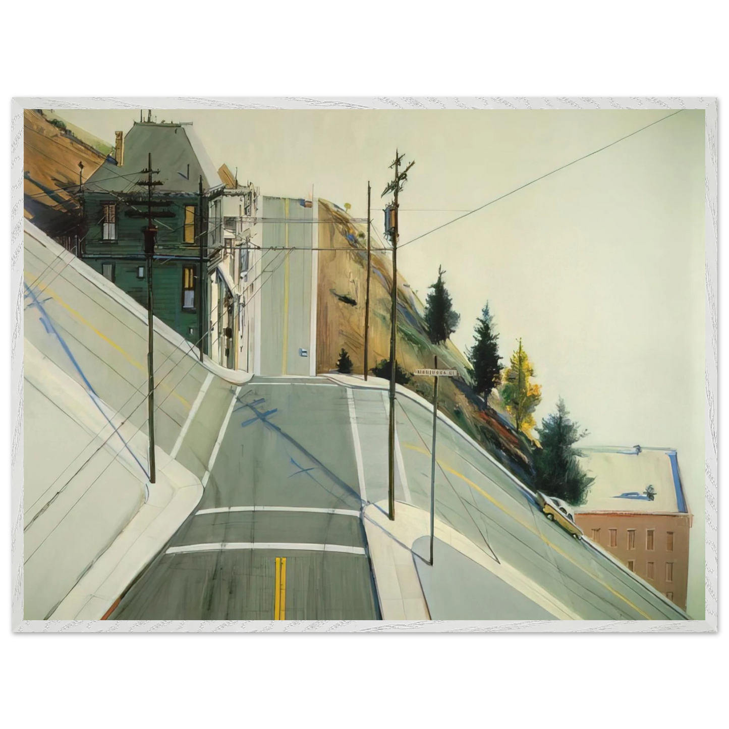 Wayne Thiebaud - 24th Street Intersection - 1977 Wall Art - 21x29.7 cm / 8x12" - Premium Wooden Framed Poster With Fine Art Paper - Wood frame
