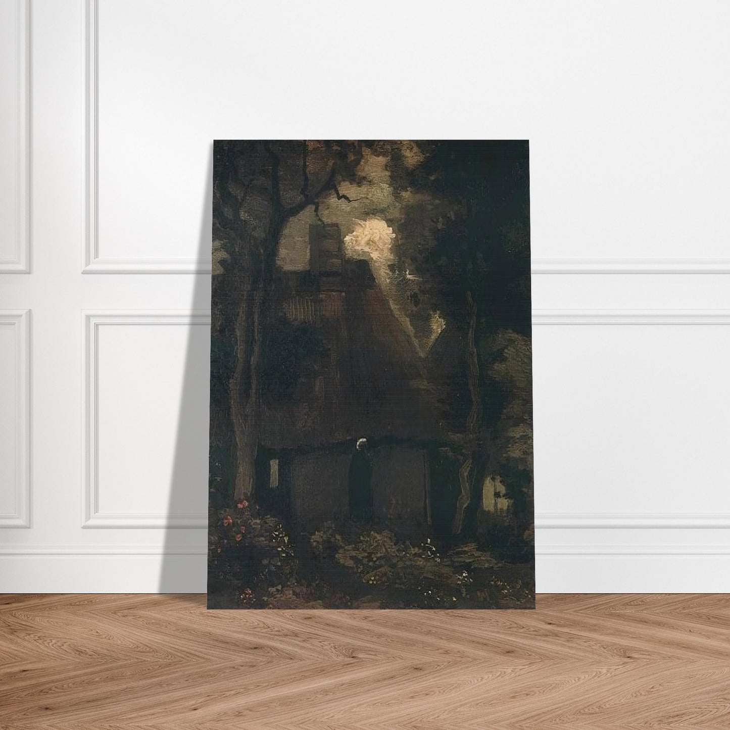 Cottage with Trees and Peasant Woman - Vincent van Gogh Brushed Aluminum Print - 70x100 cm / 28x40 inches | Vincent van Gogh Aluminum Print | Vincent van Gogh Prints
