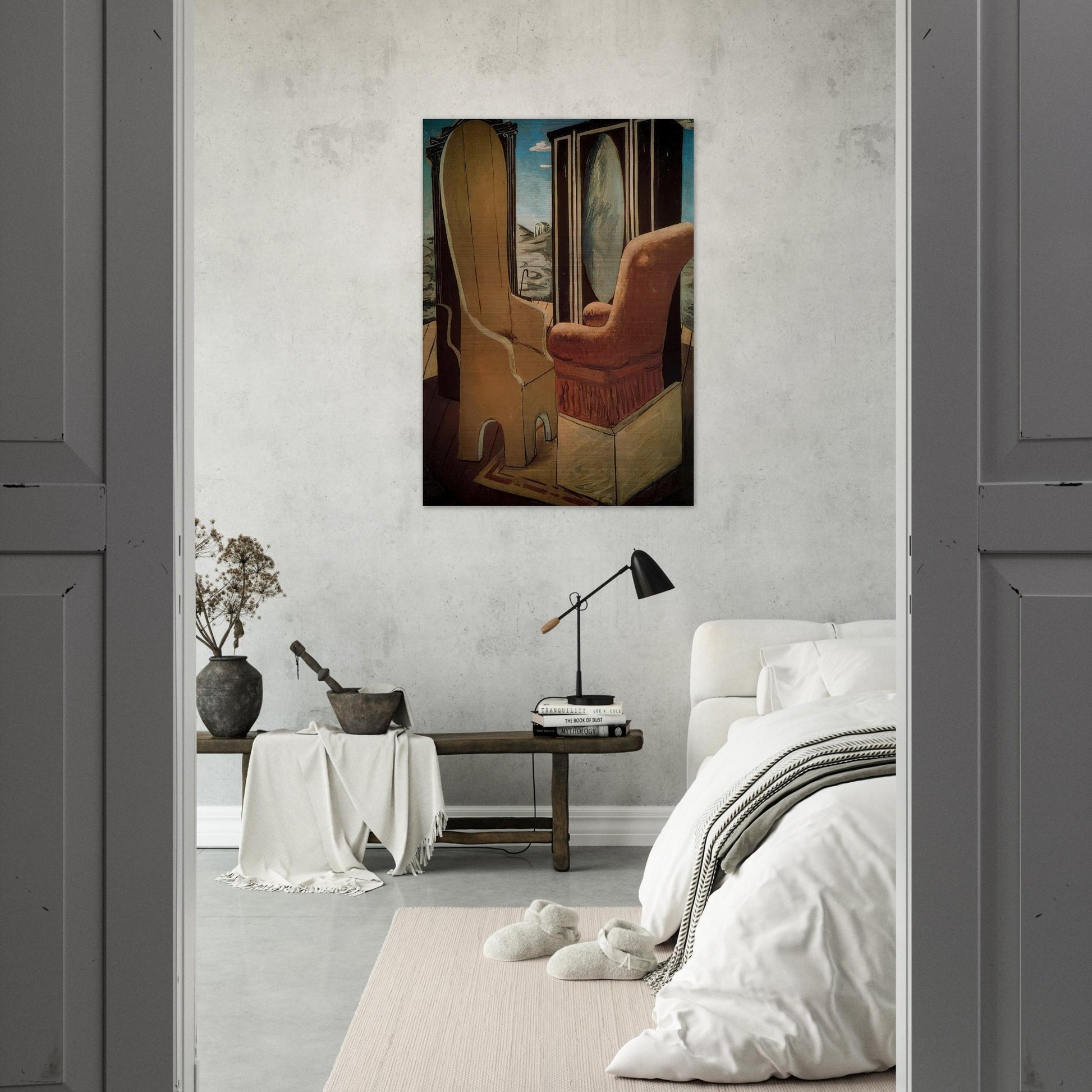 FURNITURE IN THE VALLEY - Giorgio de Chirico Brushed Aluminum Print - 70x100 cm / 28x40 inches | Giorgio de Chirico Aluminum Print | Giorgio de Chirico Prints