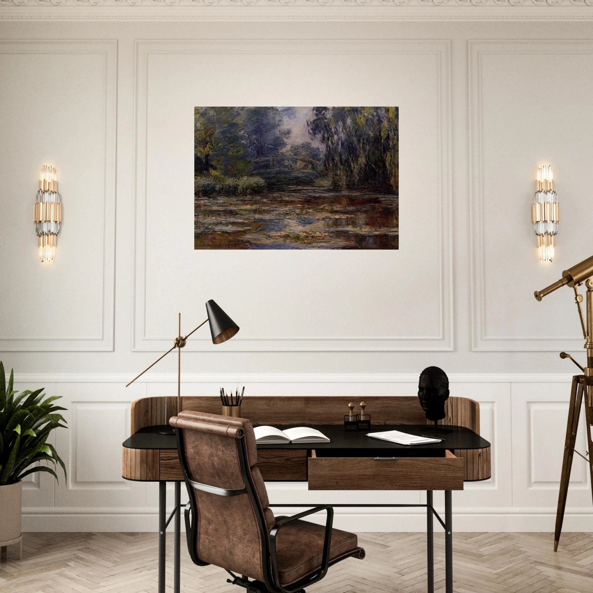 The Water Lily Pond and Bridge - claude monet Brushed Aluminum Print - 70x100 cm / 28x40 inches | claude monet Aluminum Print | claude monet Prints