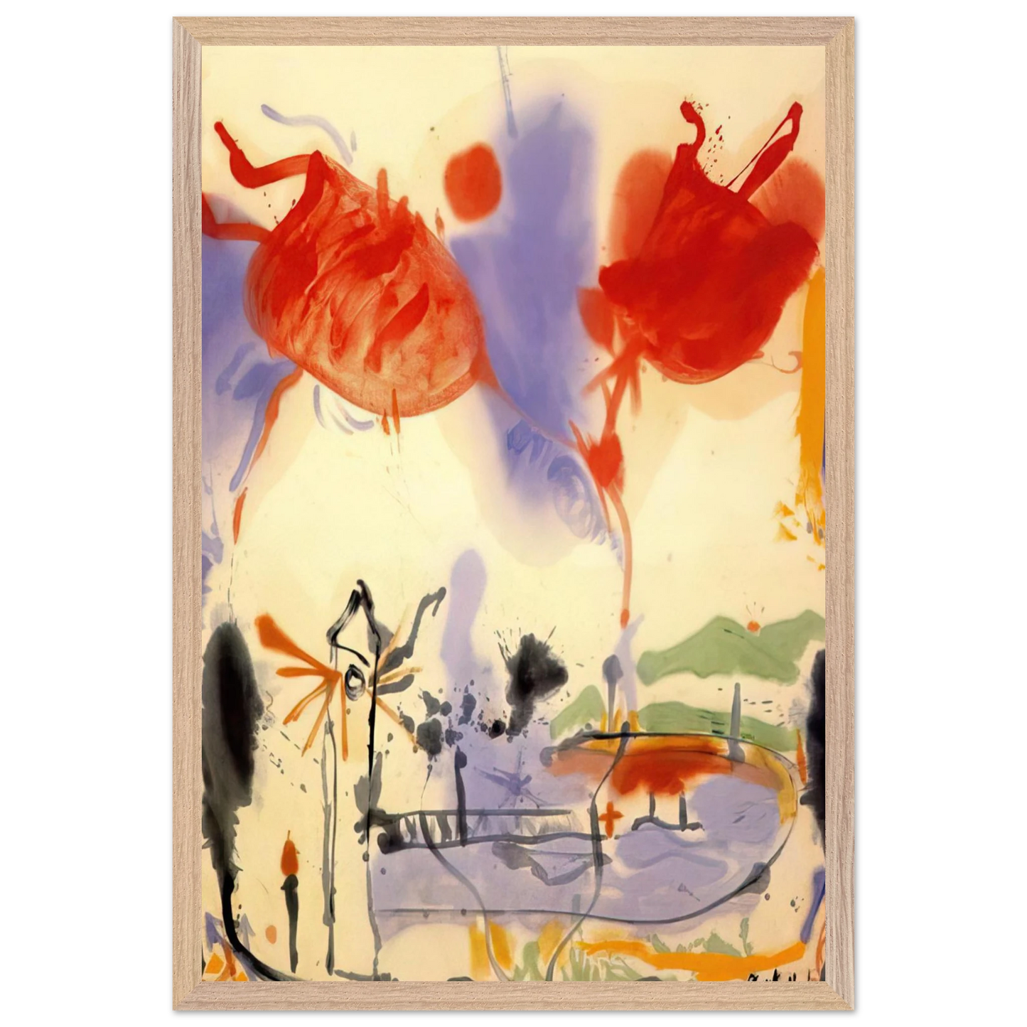 Helen Frankenthaler - Round Trip - 1957 Wall art - 21x29.7 cm / 8x12" - Premium Wooden Framed Poster With Fine Art Paper-canvas - Wood frame