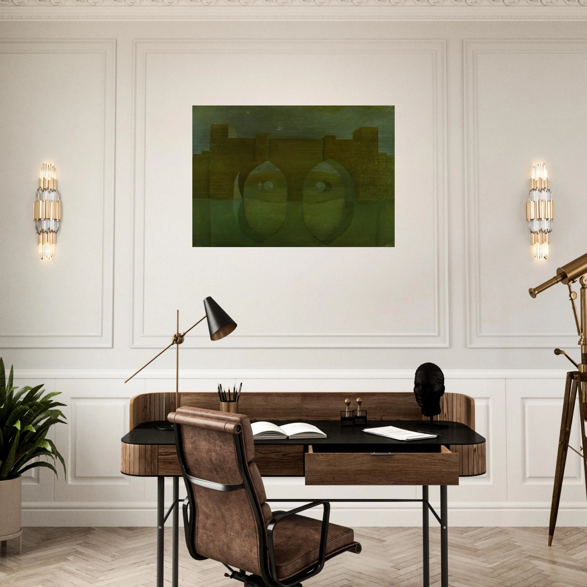 UNTITLED BRIDGE WITH REFLECTIONS SKETCH FOR A DUAL IMAGE PICTURE UNFINISHED - Salvador Dali Brushed Aluminum Print - 70x100 cm / 28x40 inches | Salvador Dali Aluminum Print | Salvador Dali Prints