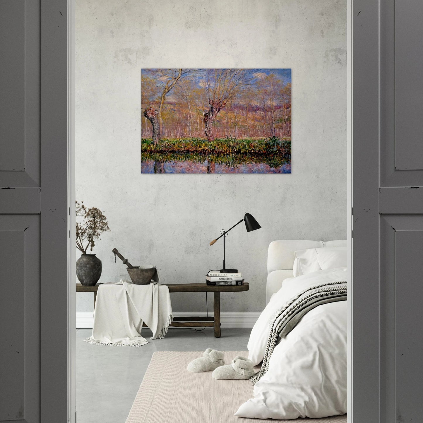 The Banks of the River Epte in Springtime - claude monet Brushed Aluminum Print - 70x100 cm / 28x40 inches | claude monet Aluminum Print | claude monet Prints