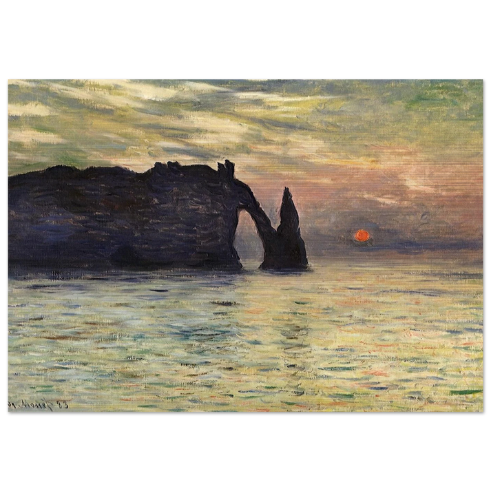 The Manneport, Cliff at Etretat, Sunset - claude monet Brushed Aluminum Print - 70x100 cm / 28x40 inches | claude monet Aluminum Print | claude monet Prints