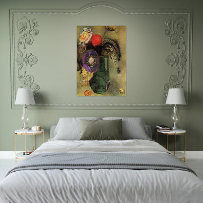 FLOWERS IN GREEN VASE WITH HANDLES - Odilon Redon Brushed Aluminum Print - 70x100 cm / 28x40 inches | Odilon Redon Aluminum Print | Odilon Redon Prints