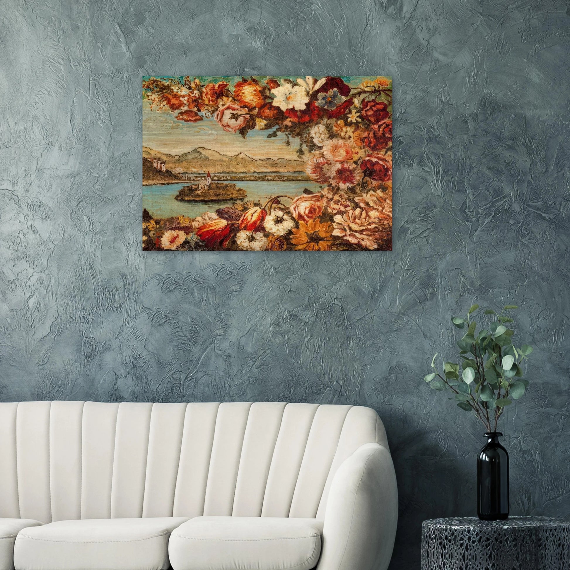 ISLAND AND FLOWER GARLAND - Giorgio de Chirico Brushed Aluminum Print - 70x100 cm / 28x40 inches | Giorgio de Chirico Aluminum Print | Giorgio de Chirico Prints