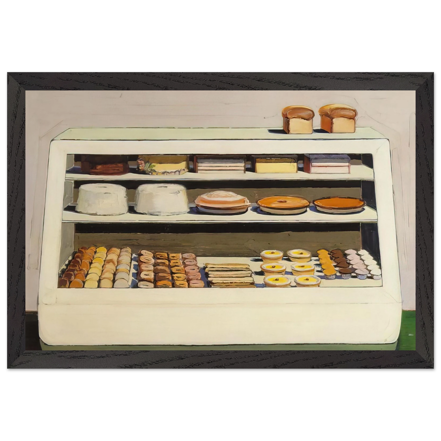 Wayne Thiebaud - Bakery Counter - 1962 Wall Art - 21x29.7 cm / 8x12" - Premium Wooden Framed Poster With Fine Art Paper - Black frame