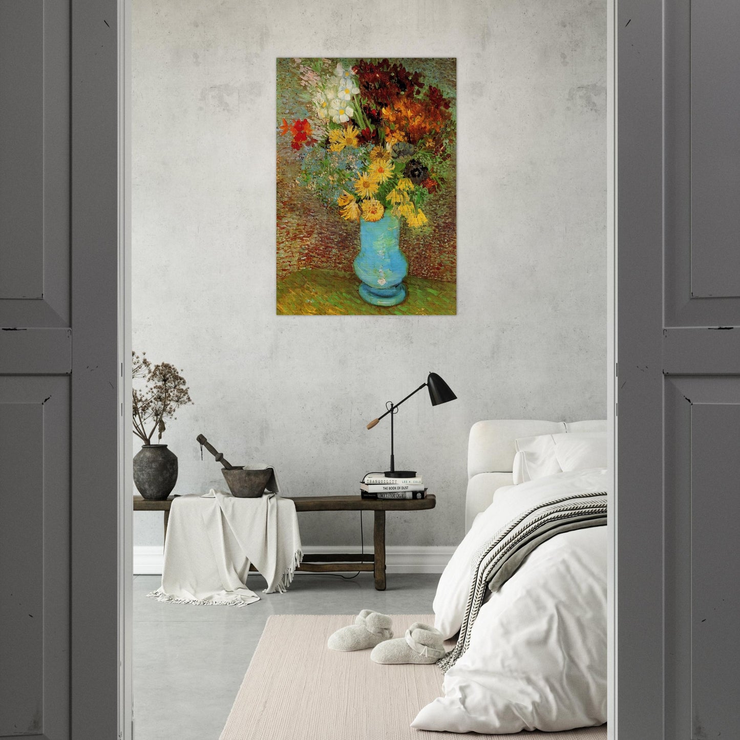 Vase with Daisies and Anemones - Vincent van Gogh Brushed Aluminum Print - 70x100 cm / 28x40 inches | Vincent van Gogh Aluminum Print | Vincent van Gogh Prints