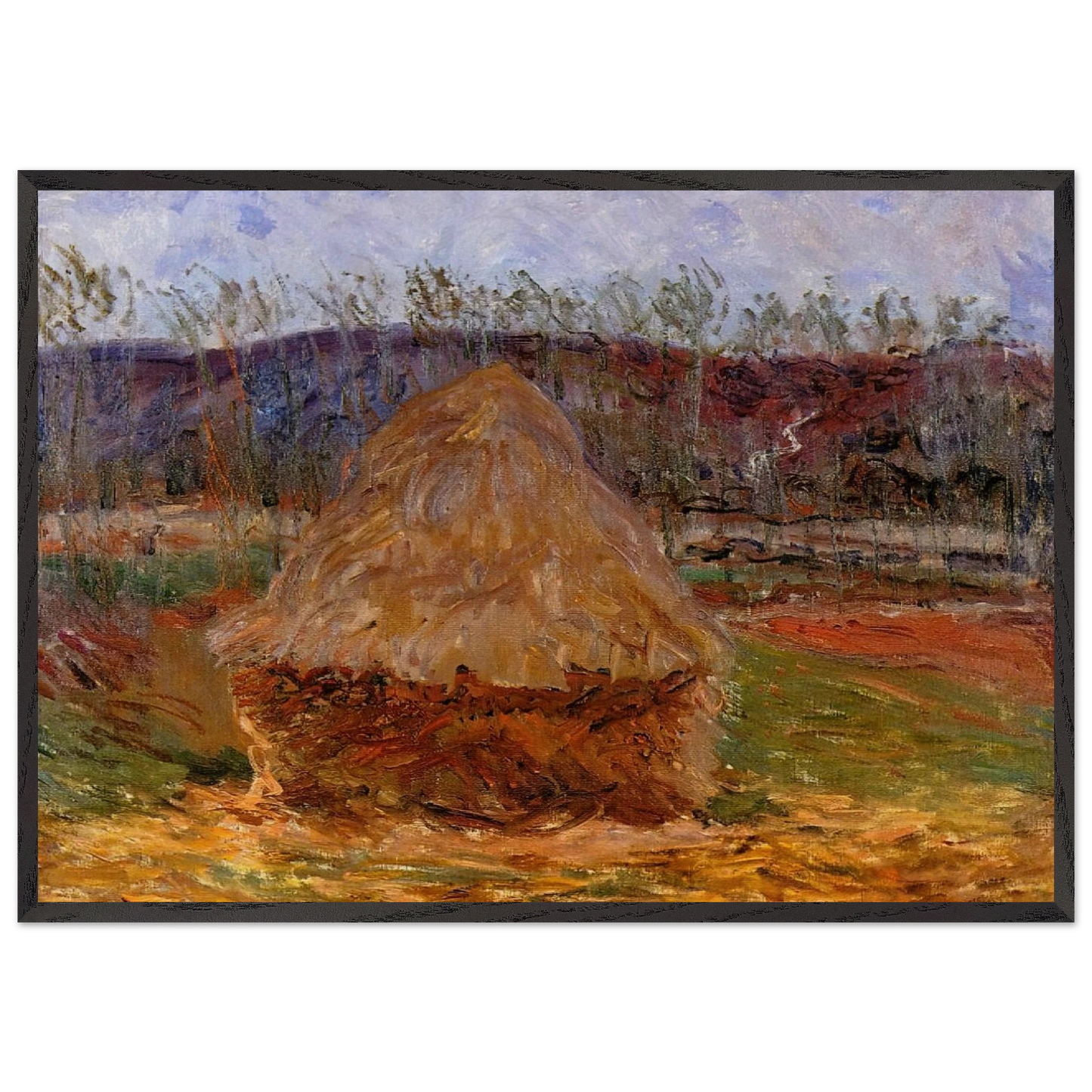 Grainstack at Giverny - claude monet 70x100 cm / 28x40 inches Framed Art Print – Black Wooden Frame