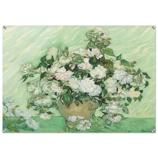 Vase with Pink Roses - Vincent van Gogh Acrylic Print - 70x100 cm / 28x40″ inches