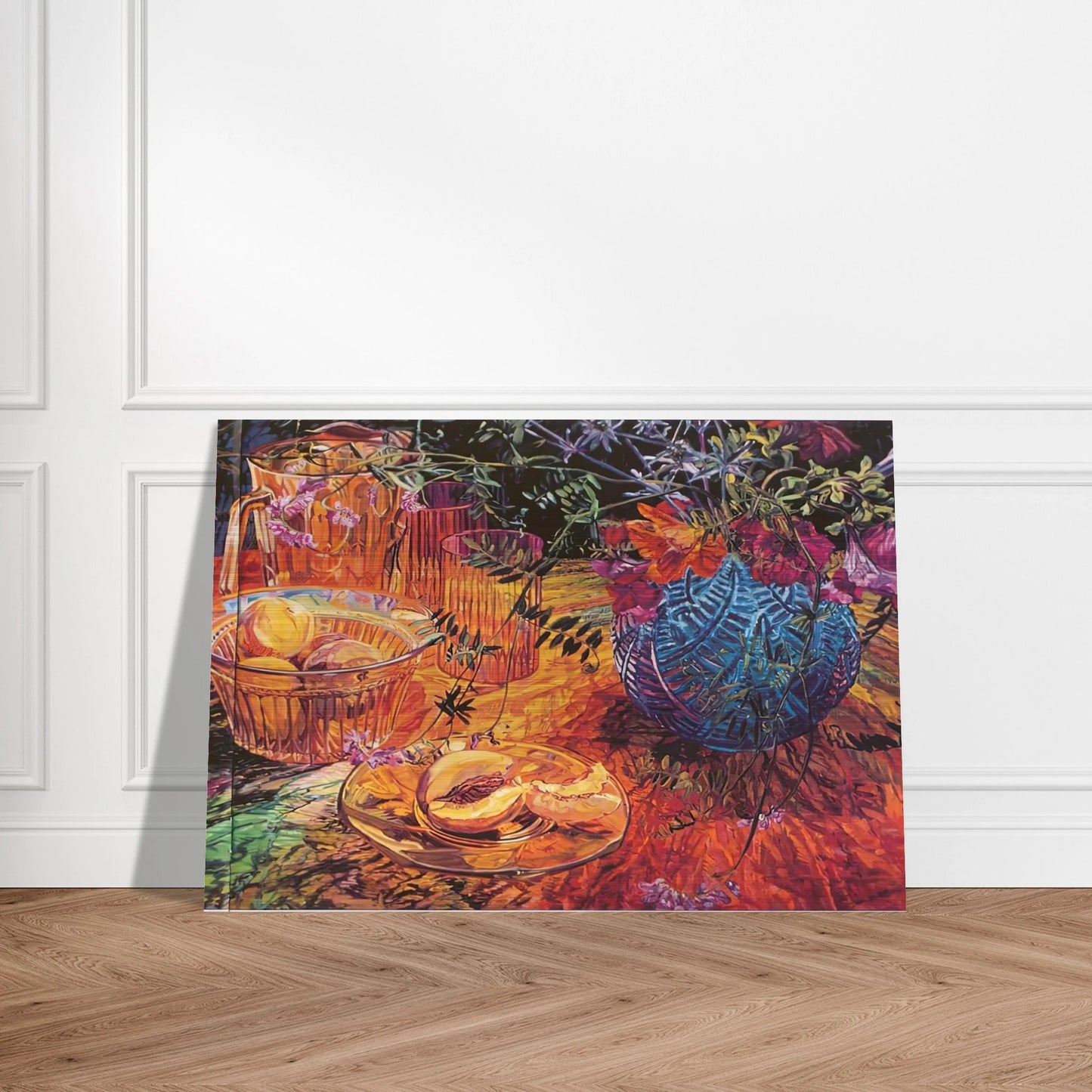 CUT PEACH BLUE VASE 1993 - Janet Fish Brushed Aluminum Print - 70x100 cm / 28x40 inches | Janet Fish Aluminum Print | Janet Fish Prints