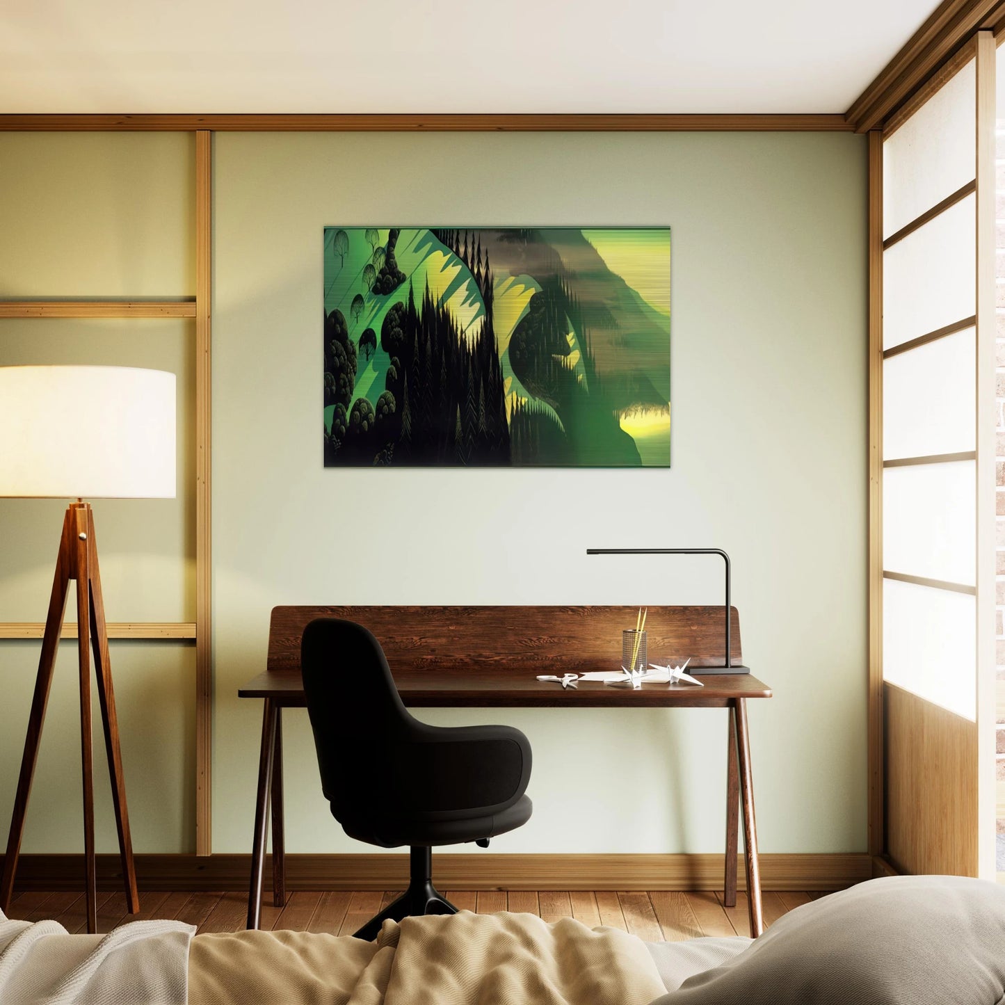 Three Pastures by the Sea - Eyvind Earle Brushed Aluminum Print - 70x100 cm / 28x40 inches | Eyvind Earle Aluminum Print | Eyvind Earle Prints