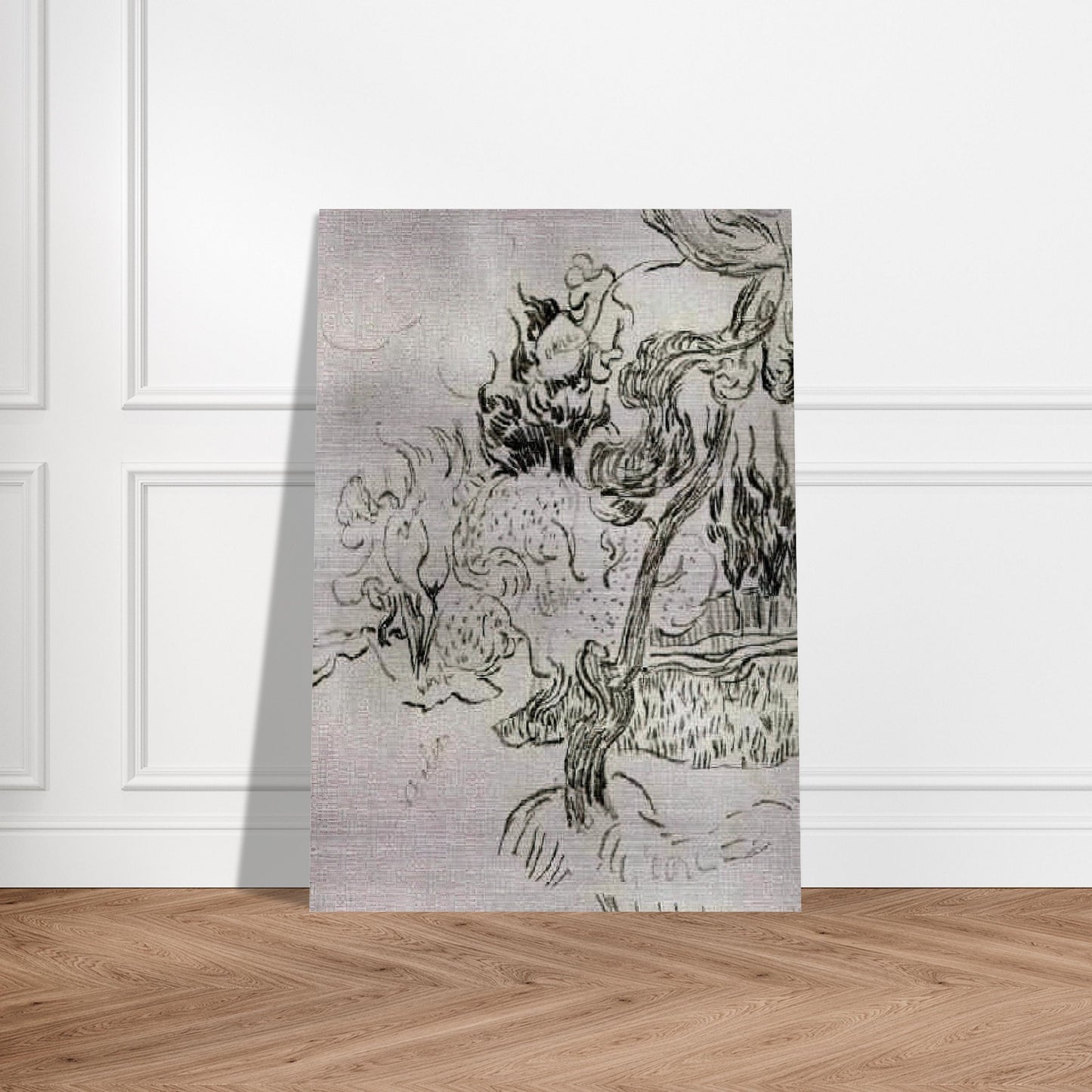 A Pine Tree and Cypresses in the Garden of the Asylum - Vincent van Gogh Brushed Aluminum Print - 70x100 cm / 28x40 inches | Vincent van Gogh Aluminum Print | Vincent van Gogh Prints