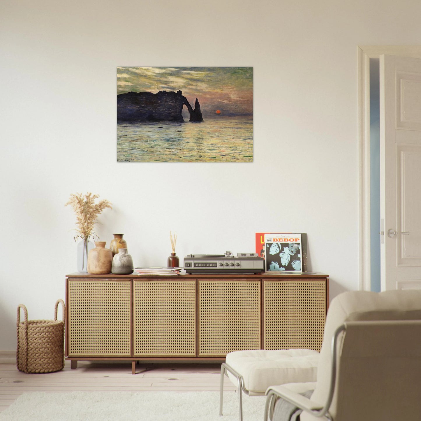 The Manneport, Cliff at Etretat, Sunset - claude monet Brushed Aluminum Print - 70x100 cm / 28x40 inches | claude monet Aluminum Print | claude monet Prints