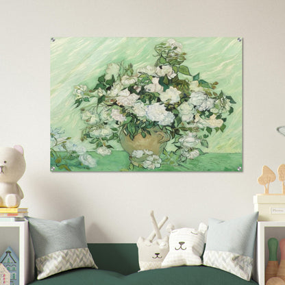 Vase with Pink Roses - Vincent van Gogh Acrylic Print - 70x100 cm / 28x40″ inches