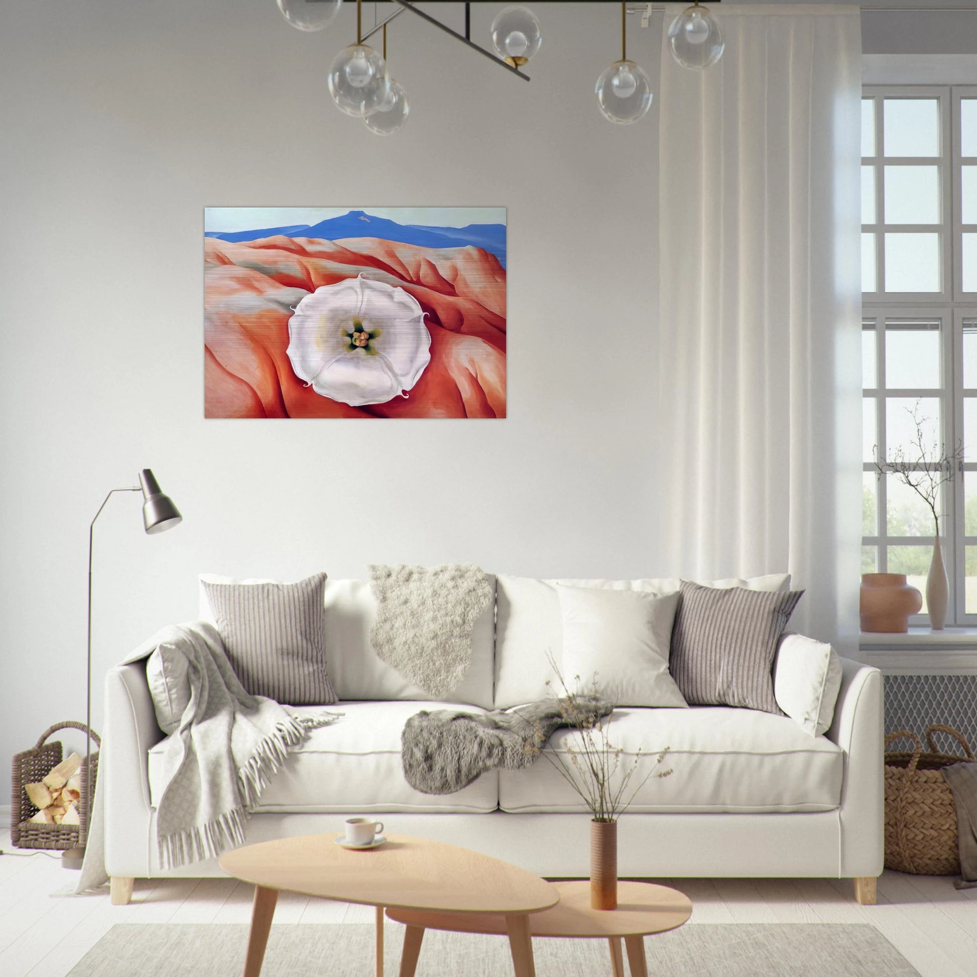Red hills and white flower II - Georgia O'Keeffe Brushed Aluminum Print - 70x100 cm / 28x40 inches | Georgia O'Keeffe Aluminum Print | Georgia O'Keeffe Prints